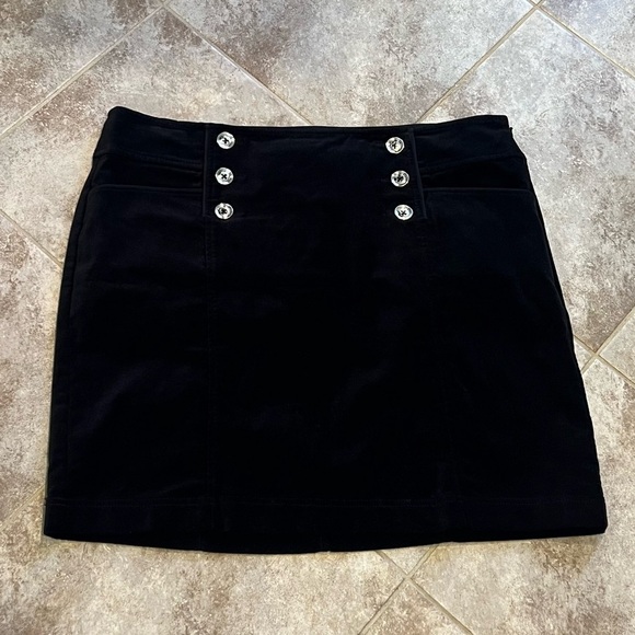 WHBM Black Corduroy Mini Skirt High Rise Button Accent Stretch Size 8 Y2K Style - Picture 6 of 10